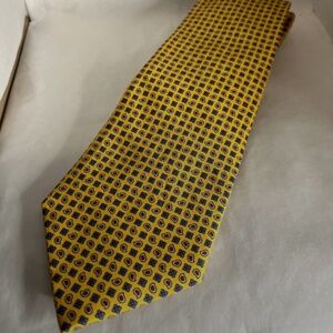 VTG Lauren Ralph Lauren Men's Tie Yellow Gold Geometric 100% Silk Made In USA